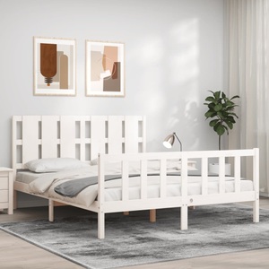 vidaXL, vidaXL Massivholzbett mit Kopfteil Weiß 160x200 cm