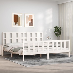 vidaXL, vidaXL Bettgestell mit Kopfteil Weiß 180x200 cm Massivholz, vidaXL Massivholzbett mit Kopfteil Weiß 180x200 cm