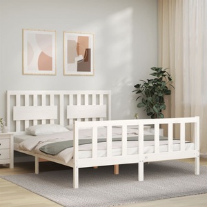 vidaXL, vidaXL Massivholzbett mit Kopfteil Weiß 160x200 cm