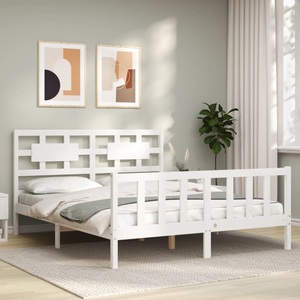 vidaXL, vidaXL Massivholzbett mit Kopfteil Weiß 160x200 cm