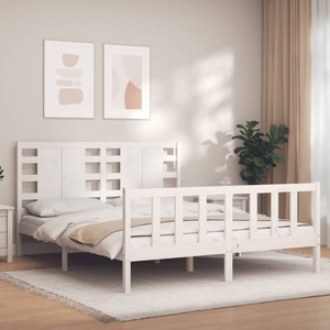 vidaXL, vidaXL Massivholzbett mit Kopfteil Weiß 160x200 cm
