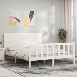 vidaXL, vidaXL Massivholzbett mit Kopfteil Weiß 160x200 cm