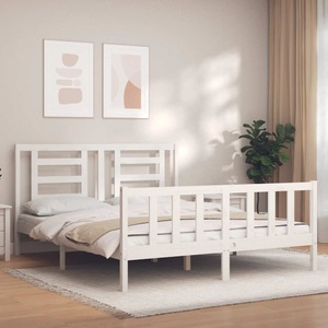 vidaXL, vidaXL Massivholzbett mit Kopfteil Weiß 160x200 cm