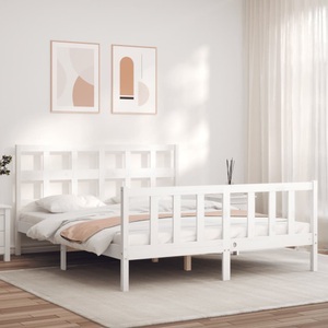 vidaXL, vidaXL Massivholzbett mit Kopfteil Weiß 160x200 cm