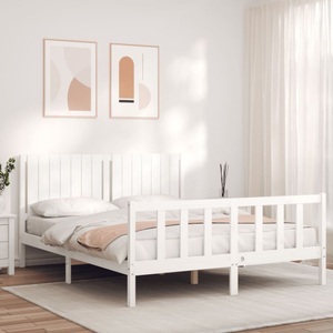 vidaXL, vidaXL Massivholzbett mit Kopfteil Weiß 160x200 cm