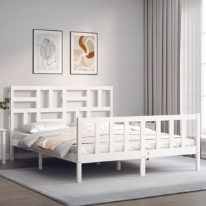 vidaXL, vidaXL Massivholzbett mit Kopfteil Weiß 5FT King Size