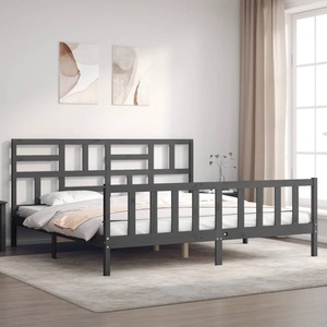vidaXL, vidaXL Massivholzbett mit Kopfteil Grau 200x200 cm, vidaXL Massivholzbett mit Kopfteil Grau 200x200 cm