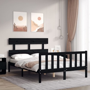 vidaXL, vidaXL Massivholzbett mit Kopfteil Schwarz 120x200 cm