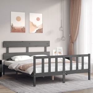 vidaXL, vidaXL Massivholzbett mit Kopfteil Grau 5FT King Size