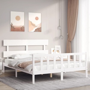 vidaXL Massivholzbett mit Kopfteil Weiß 160x200 cm