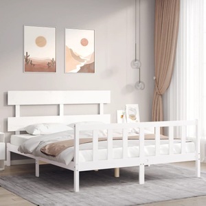 vidaXL, vidaXL Massivholzbett mit Kopfteil Weiß 160x200 cm