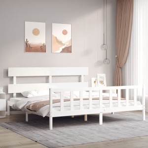 vidaXL, vidaXL Massivholzbett mit Kopfteil Weiß 200x200 cm