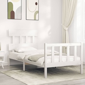 vidaXL, vidaXL Massivholzbett mit Kopfteil Weiß 3FT Single