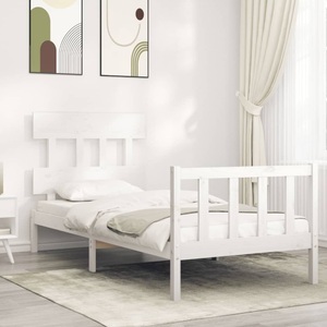 vidaXL, vidaXL Massivholzbett mit Kopfteil Weiß 3FT Single