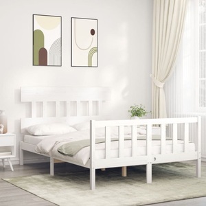 vidaXL, vidaXL Massivholzbett mit Kopfteil Weiß 140x190 cm