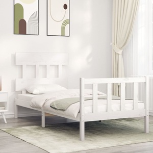 vidaXL, vidaXL Massivholzbett mit Kopfteil Weiß 90x200 cm