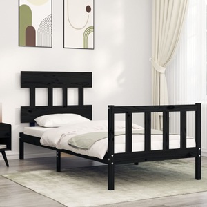 vidaXL, vidaXL Massivholzbett mit Kopfteil Schwarz 90x200 cm