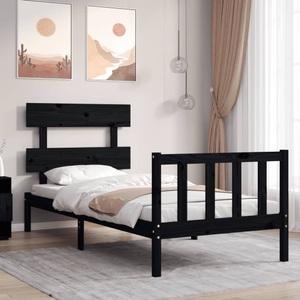 vidaXL, vidaXL Massivholzbett mit Kopfteil Schwarz 90x200 cm