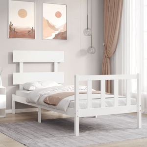 vidaXL, vidaXL Massivholzbett mit Kopfteil Weiß 100x200 cm