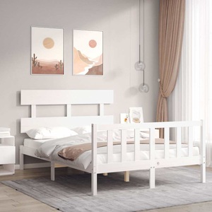 vidaXL Massivholzbett mit Kopfteil Weiß 120x200 cm
