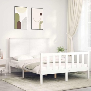 vidaXL, vidaXL Massivholzbett mit Kopfteil Weiß 140x190 cm, vidaXL Massivholzbett ohne Matratze Weiß 140x190 cm Kiefernholz