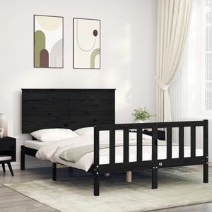 vidaXL, vidaXL Massivholzbett mit Kopfteil Schwarz 140x190 cm, vidaXL Massivholzbett mit Kopfteil Schwarz 140x190 cm
