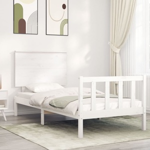 vidaXL, vidaXL Massivholzbett mit Kopfteil Weiß 90x200 cm, vidaXL Massivholzbett ohne Matratze Weiß 90x200 cm Kiefernholz