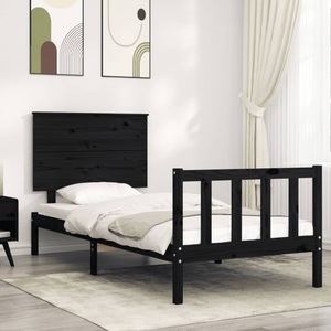 vidaXL, vidaXL Massivholzbett mit Kopfteil Schwarz 90x200 cm, vidaXL Massivholzbett mit Kopfteil Schwarz 90x200 cm