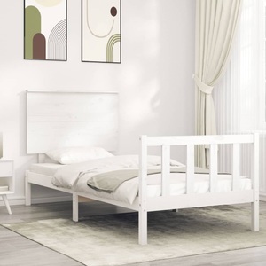 vidaXL, vidaXL Massivholzbett mit Kopfteil Weiß 100x200 cm, vidaXL Massivholzbett ohne Matratze Weiß 100x200 cm Kiefernholz