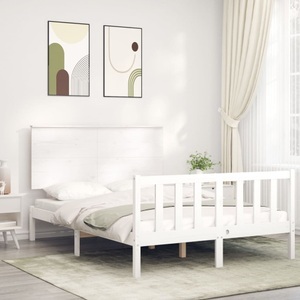 vidaXL, vidaXL Massivholzbett mit Kopfteil Weiß 120x200 cm, vidaXL Massivholzbett ohne Matratze Weiß 120x200 cm Kiefernholz