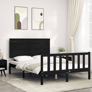 vidaXL, vidaXL Massivholzbett mit Kopfteil Schwarz 140x200 cm, vidaXL Massivholzbett mit Kopfteil Schwarz 140x200 cm