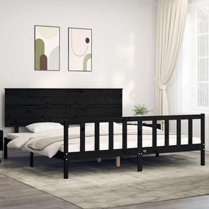 vidaXL, vidaXL Massivholzbett mit Kopfteil Schwarz 200x200 cm, vidaXL Massivholzbett mit Kopfteil Schwarz 200x200 cm