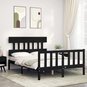 vidaXL, vidaXL Massivholzbett mit Kopfteil Schwarz 140x200 cm