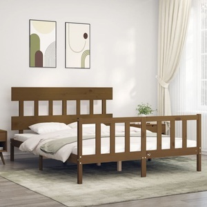vidaXL, vidaXL Massivholzbett mit Kopfteil Honigbraun 5FT King Size