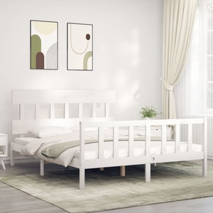 vidaXL Massivholzbett mit Kopfteil Weiß 160x200 cm
