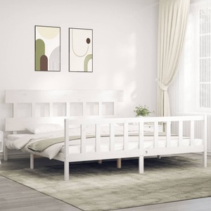 vidaXL Massivholzbett mit Kopfteil Weiß 6FT Super King