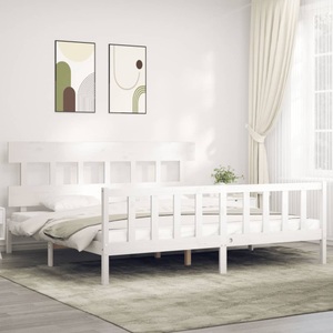 vidaXL, vidaXL Massivholzbett mit Kopfteil Weiß 6FT Super King