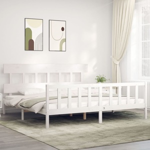vidaXL, vidaXL Massivholzbett mit Kopfteil Weiß 200x200 cm