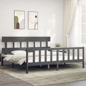 vidaXL, vidaXL Massivholzbett mit Kopfteil Grau 200x200 cm