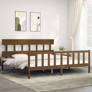 vidaXL, vidaXL Massivholzbett mit Kopfteil Honigbraun 200x200 cm