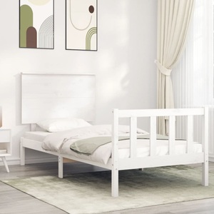 vidaXL, vidaXL Massivholzbett mit Kopfteil Weiß 3FT Single, vidaXL Massivholzbett mit Kopfteil Weiß