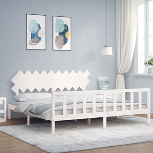vidaXL, vidaXL Massivholzbett mit Kopfteil Weiß 200x200 cm