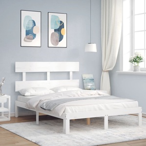 vidaXL, vidaXL Massivholzbett mit Kopfteil Weiß 140x190 cm