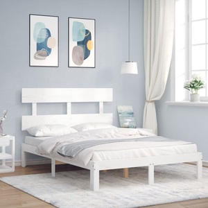 vidaXL, vidaXL Massivholzbett mit Kopfteil Weiß 120x200 cm