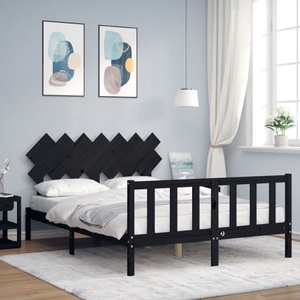 vidaXL, vidaXL Massivholzbett mit Kopfteil Schwarz 140x190 cm