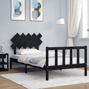 vidaXL, vidaXL Massivholzbett mit Kopfteil Schwarz 100x200 cm