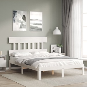 vidaXL Massivholzbett mit Kopfteil Weiß 4FT6 Double