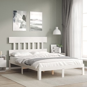 vidaXL, vidaXL Massivholzbett mit Kopfteil Weiß 4FT6 Double