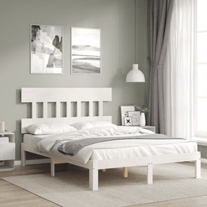 vidaXL, vidaXL Massivholzbett mit Kopfteil Weiß 140x190 cm
