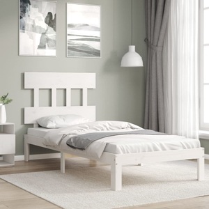 vidaXL, vidaXL Massivholzbett mit Kopfteil Weiß 90x200 cm